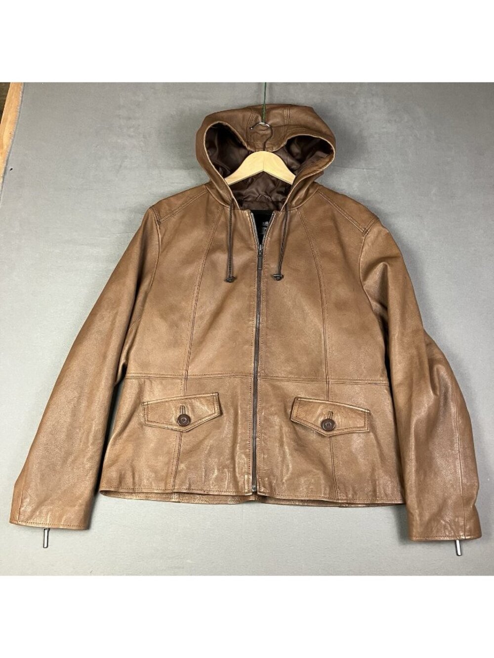 Ana Leather Hooded Jacket Women's Size X-Large Brown Zip-up A New Approach